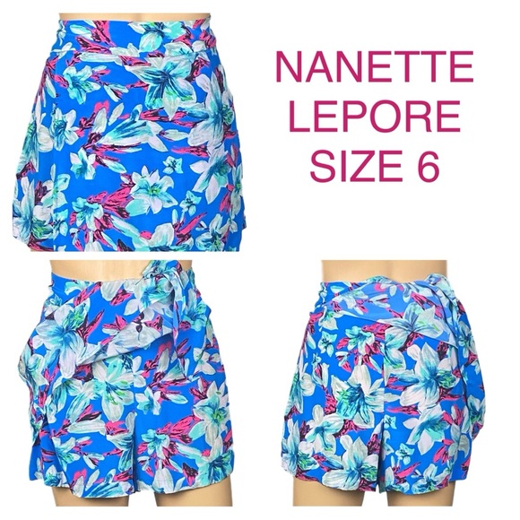 NANETTE LEPORE 100% Silk vibrant tropical flower design SKORT Size 6 EUC - Picture 1 of 11